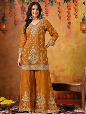 Yellow chiffon embroidered sharara set 3