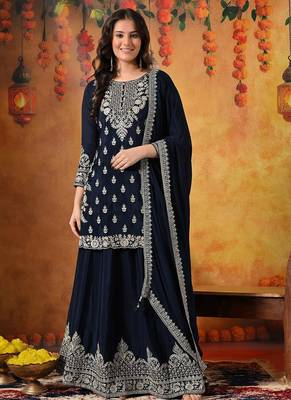 Blue chiffon embroidered lehenga set 1