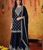 Blue chiffon embroidered lehenga set