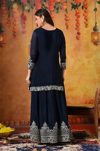 Blue chiffon embroidered lehenga set