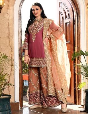 Brown organza embroidered sharara set 2