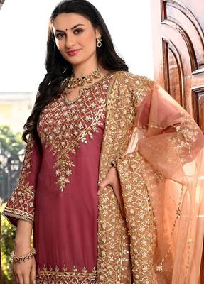 Brown organza embroidered sharara set 3