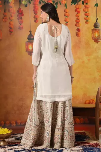 Golden chiffon embroidered lehenga set