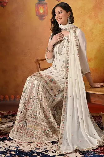Golden chiffon embroidered lehenga set