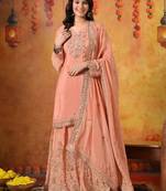 Peach chiffon embroidered sharara set