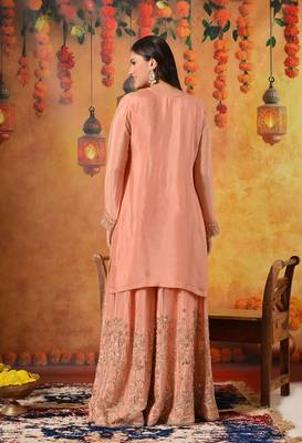 Peach chiffon embroidered sharara set 2