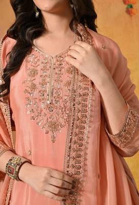 Peach chiffon embroidered sharara set 5