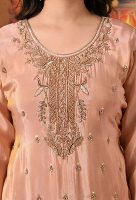 Peach tissue embroidered sharara set 5