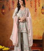 Grey chiffon embroidered sharara set