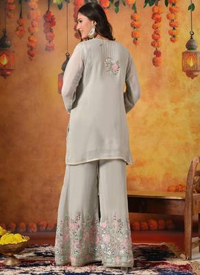 Grey chiffon embroidered sharara set 2