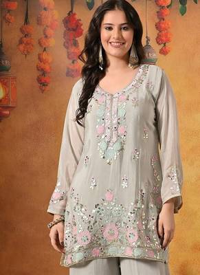 Grey chiffon embroidered sharara set 3