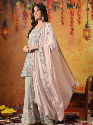 Grey chiffon embroidered sharara set 4