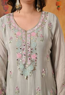 Grey chiffon embroidered sharara set 5