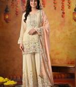 Yellow chiffon embroidered sharara set