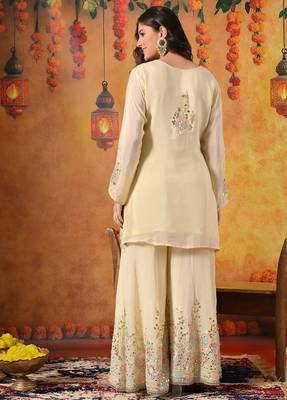 Yellow chiffon embroidered sharara set 2