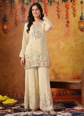 Yellow chiffon embroidered sharara set 3