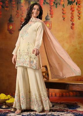 Yellow chiffon embroidered sharara set 4