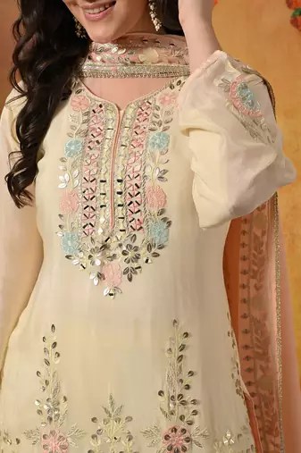 Yellow chiffon embroidered sharara set