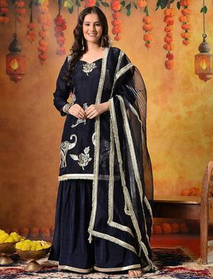 Blue tissue embroidered gharara set 1