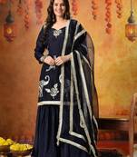 Blue tissue embroidered gharara set