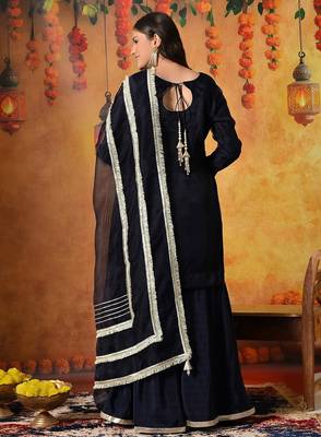 Blue tissue embroidered gharara set 2