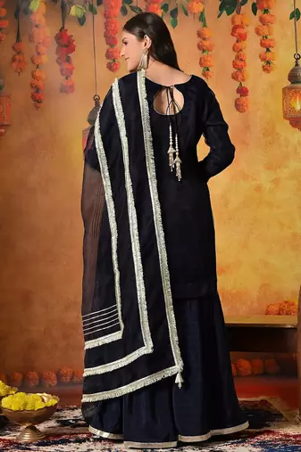 Blue tissue embroidered gharara set