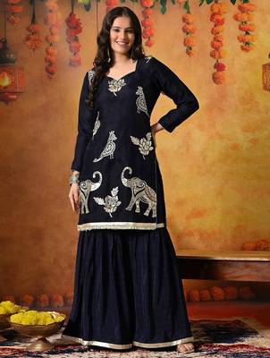 Blue tissue embroidered gharara set 3