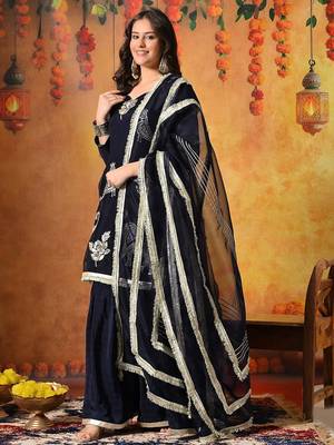 Blue tissue embroidered gharara set 4