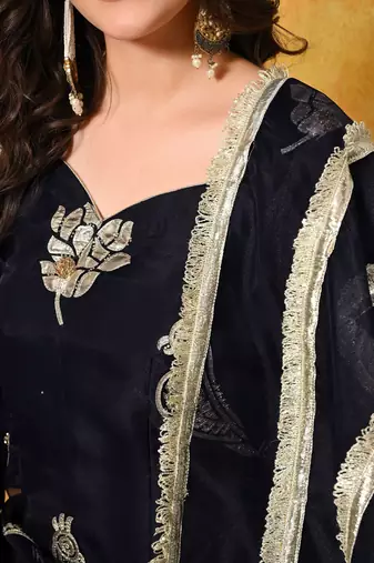 Blue tissue embroidered gharara set