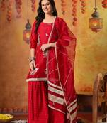 Pink tissue embroidered gharara set