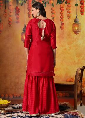 Pink tissue embroidered gharara set 2