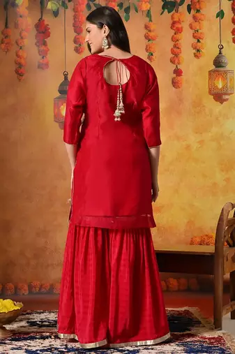 Pink tissue embroidered gharara set