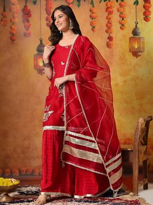 Pink tissue embroidered gharara set 3