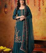 Green organza embroidered sharara set