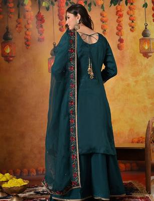 Green organza embroidered sharara set 2