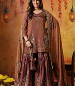 Purple tissue embroidered gharara set