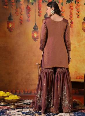 Purple tissue embroidered gharara set 2