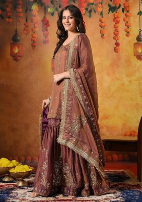 Purple tissue embroidered gharara set 4