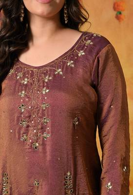 Purple tissue embroidered gharara set 5