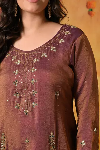 Purple tissue embroidered gharara set