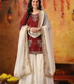 Maroon tissue embroidered gharara set