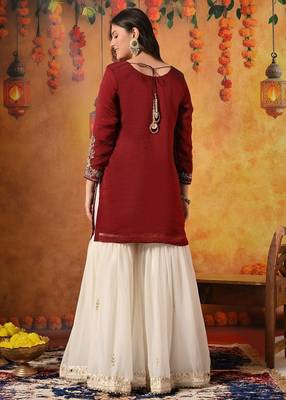 Maroon tissue embroidered gharara set 2