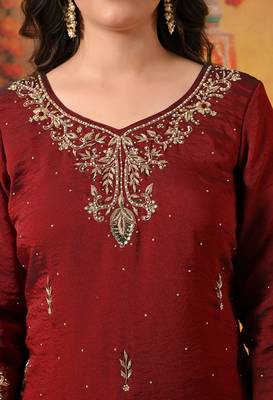 Maroon tissue embroidered gharara set 5