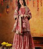 Pink tissue embroidered gharara set