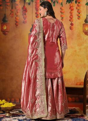 Pink tissue embroidered gharara set 2