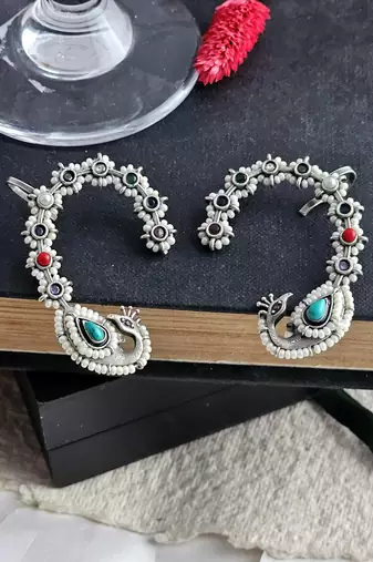 Floral mirage peacock earcuff