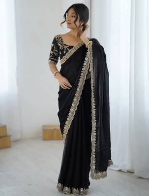 Black georgette embriodered lace saree with embriodered blouse piece. 1