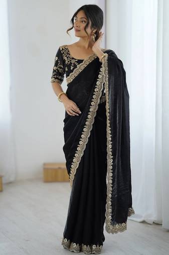 Black georgette embriodered lace saree with embriodered blouse piece.