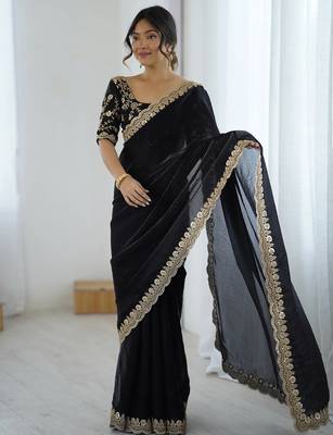 Black georgette embriodered lace saree with embriodered blouse piece. 2