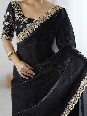Black georgette embriodered lace saree with embriodered blouse piece. 5